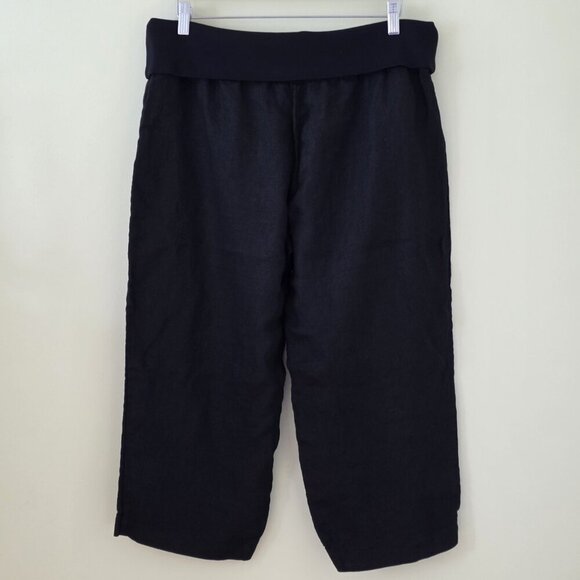 Lauren Vidal Capri Pants Women XXXL Black Pull On Foldable Elastic Waist Linen - Picture 2 of 14